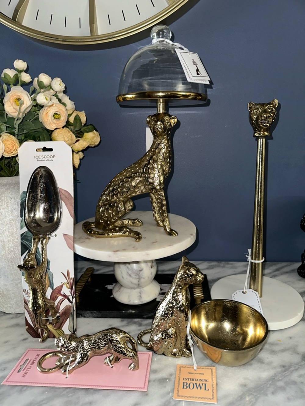 Gold Leopard Accent Bowl and Sculptures - Decorative Home Dining Set
